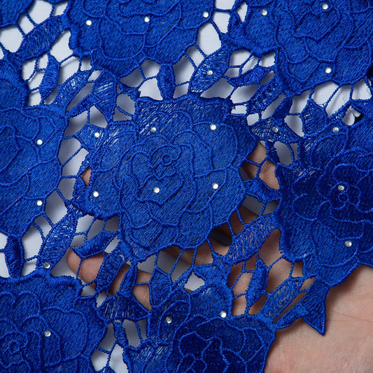 SJD LACE Navy Blue Nigerian Cord Lace Fabric 5Yards 2026 Latest African Stones Water Soluble Lace for Women Party Dress Sew 4684