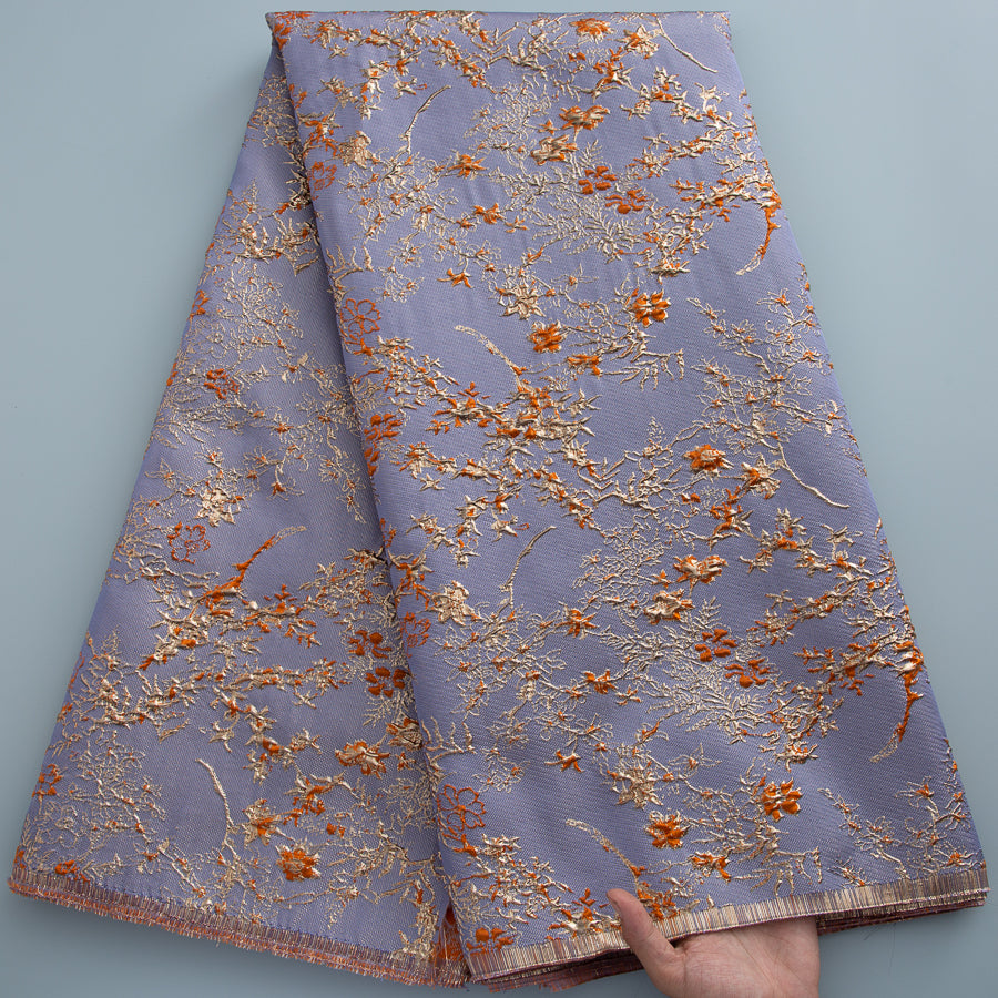Actual floral French Brocade lace fabric photograph