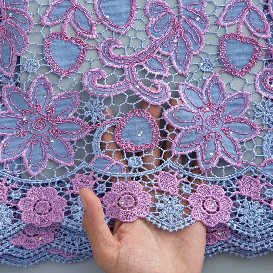 [codex-media-11] Guipure Cord Lace Fabric with Rhinestones | 5 Yards/pc Nigerian Water Soluble Lace Fabric image 12