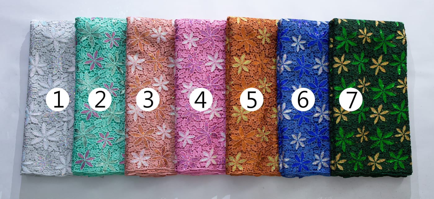[codex-media-13] African Guipure Cord Lace Fabric with Sequins, Nigerian Water Soluble Lace Fabric for Sewing Wedding Party Dresses image 14