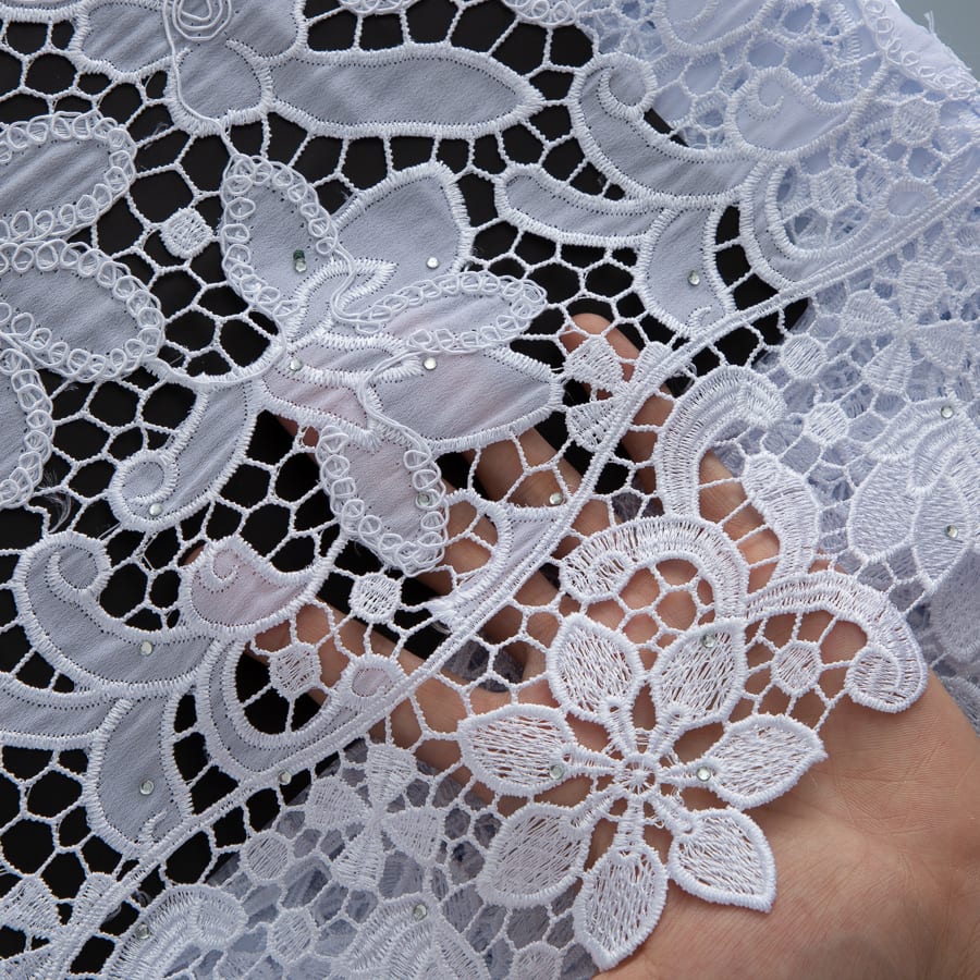 [codex-media-2] Afarican Guipure Cord Lace Fabric with Rhinestones, Nigerian Water Soluble Lace Fabric for Sewing Party Dresses image 3