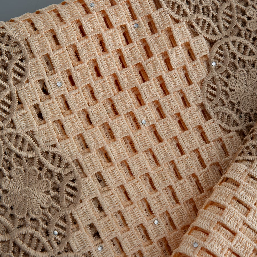 [codex-media-0] Golden Guipure Cord Lace Fabric with Rhinestones | 5 Yards/pc Nigerian Water Soluble Lace Fabric image 1