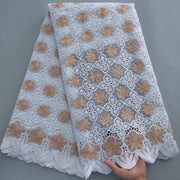 [codex-media-13] White Guipure Cord Lace Fabric with Rhinestones | 5 Yards/pc Nigerian Water Soluble Lace Fabric image 14