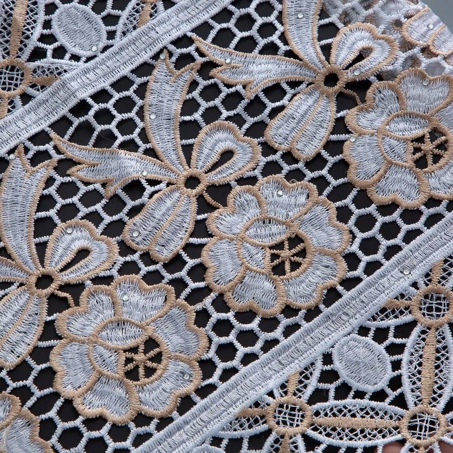 [codex-media-7] White Guipure Cord Lace Fabric with Rhinestones | 5 Yards/pc Nigerian Water Soluble Lace Fabric image 8