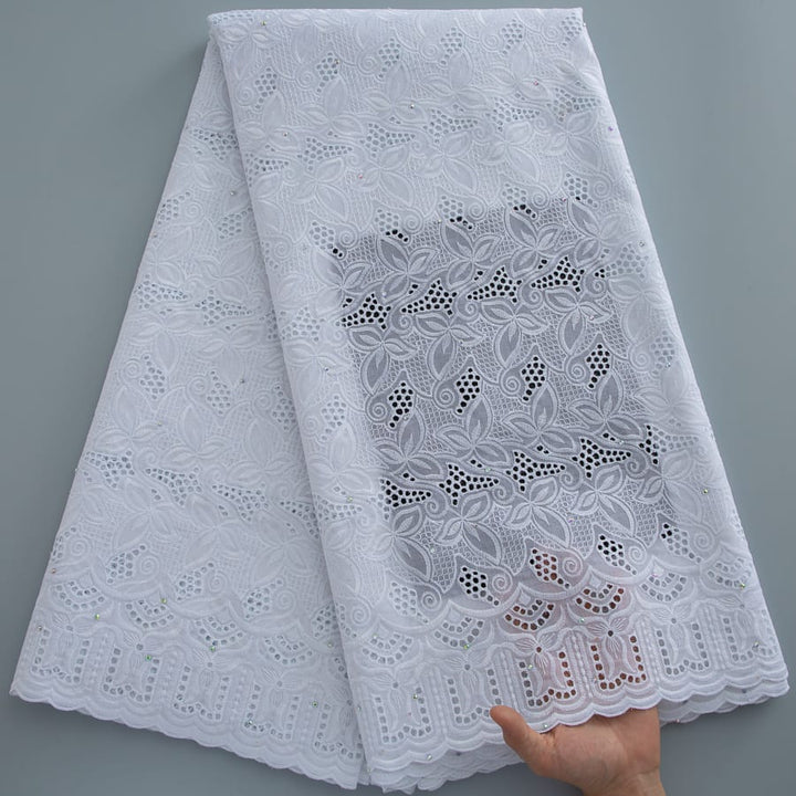 [codex-media-3] White Swiss Voile Lace Fabric with Rhinestones, African Cotton Lace Fabric for Sewing Wedding Party Dresses image 4