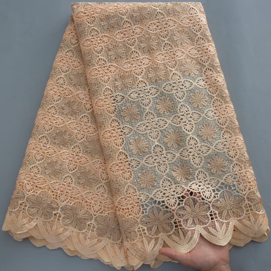 [codex-media-19] Golden Guipure Cord Lace Fabric with Rhinestones | 5 Yards/pc Nigerian Water Soluble Lace Fabric image 20