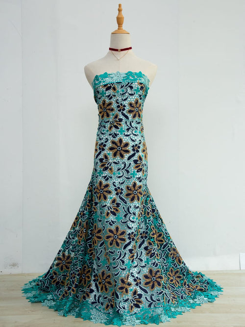 [codex-media-0] Afarican Guipure Cord Lace Fabric with Rhinestones, Nigerian Water Soluble Lace Fabric for Sewing Party Dresses image 1