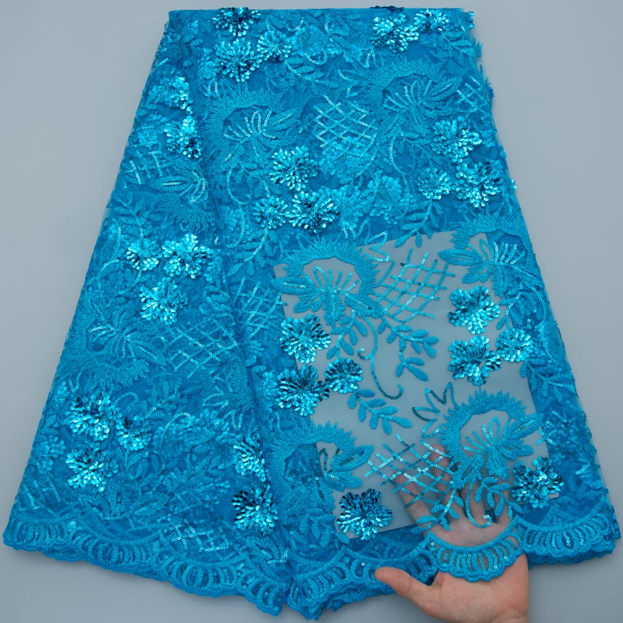 [codex-media-8] African Mesh Lace Fabric, French Net Lace Fabric with Sequins for Sewing Wedding/Party/Prom Dresses image 9
