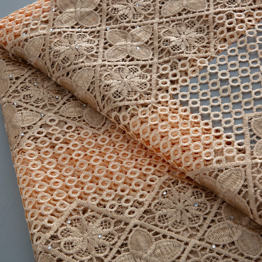 [codex-media-3] Golden Guipure Cord Lace Fabric with Rhinestones | 5 Yards/pc Nigerian Water Soluble Lace Fabric image 4