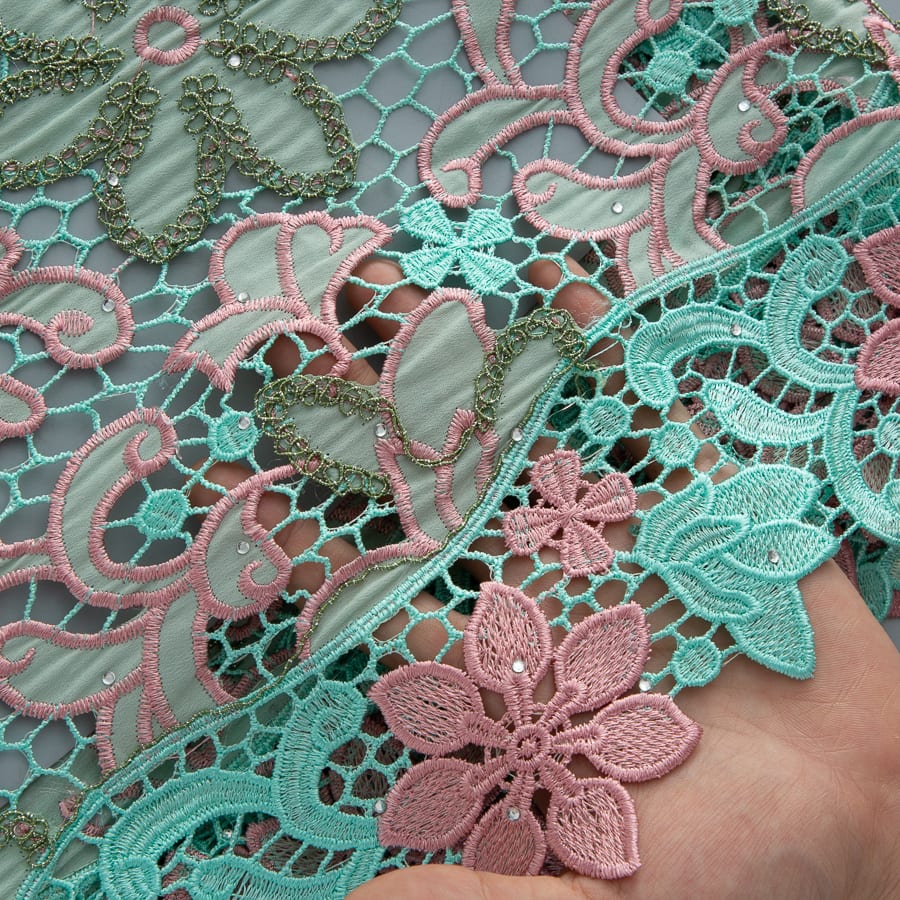 [codex-media-4] Afarican Guipure Cord Lace Fabric with Rhinestones, Nigerian Water Soluble Lace Fabric for Sewing Party Dresses image 5