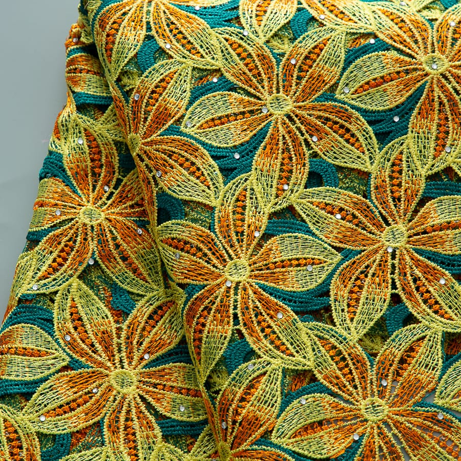 [codex-media-5] African Guipure Cord Lace Fabric with Rhinestones image 6