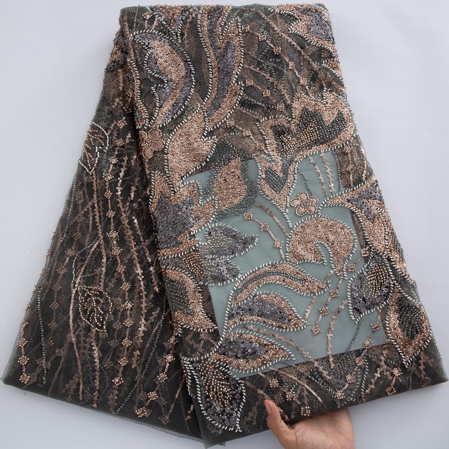 [codex-media-5] French Mesh Lace Fabric with Beads, African Luxury Sequins Lace Fabric for Sewing Wedding/Party/Prom Dresses  image 6