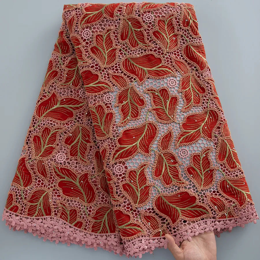 [codex-media-3] Guipure Cord Lace Fabric with Rhinestones | 5 Yards/pc Nigerian Water Soluble Lace Fabric image 4