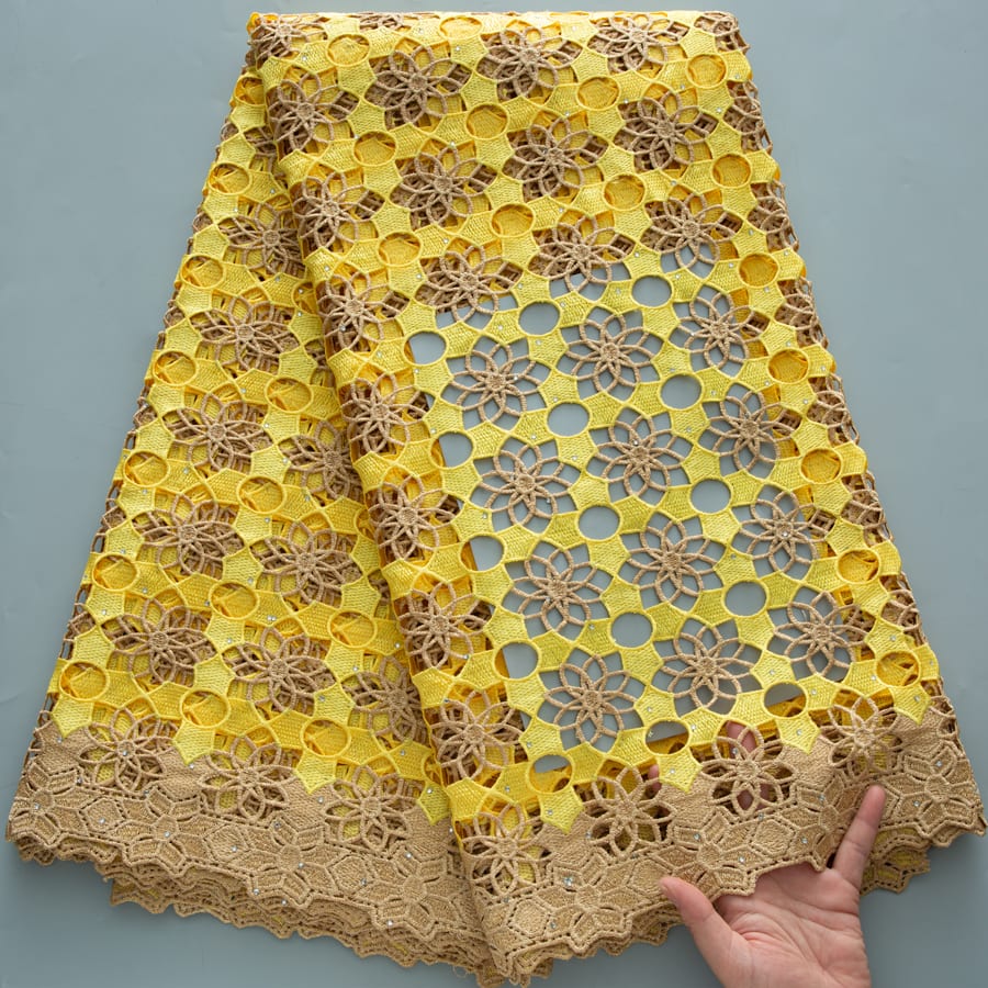 African Guipure Cord Lace Fabric with Rhinestones image 9