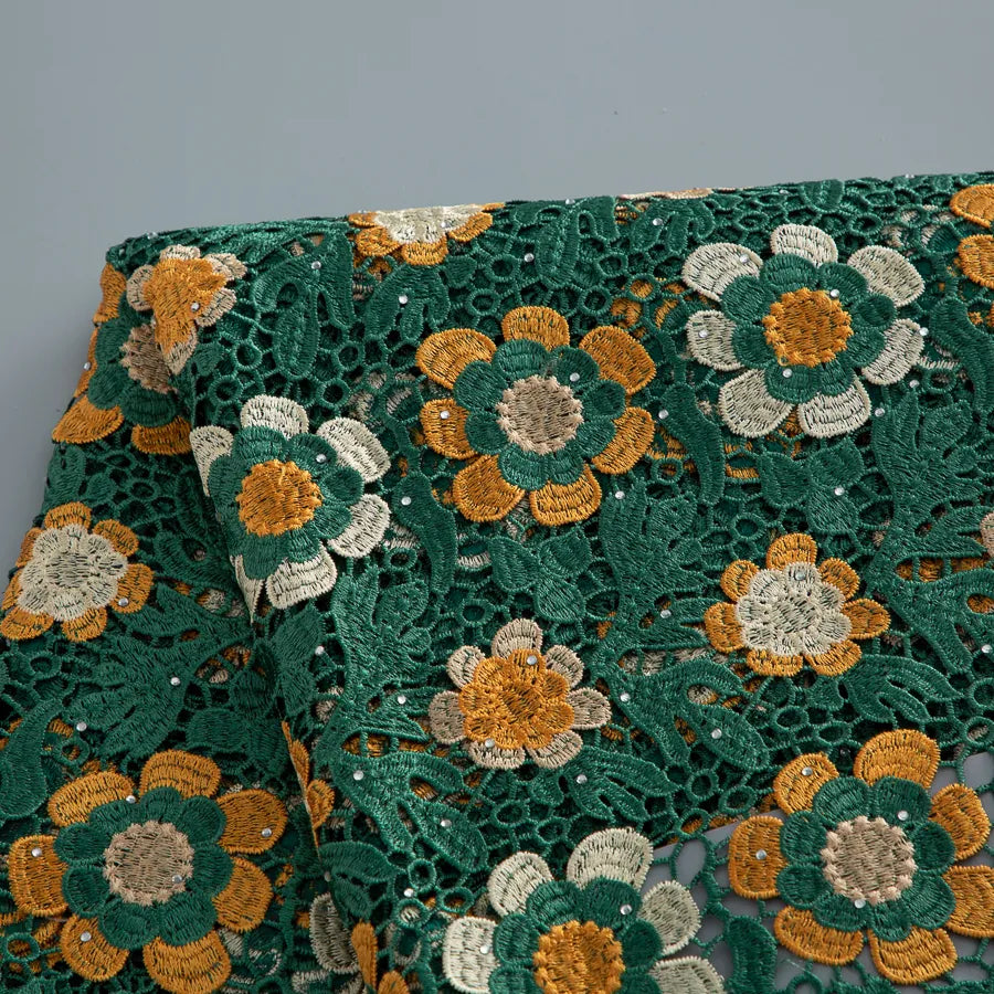[codex-media-15] Guipure Cord Lace Fabric with Rhinestones | 5 Yards/pc Nigerian Water Soluble Lace Fabric image 16