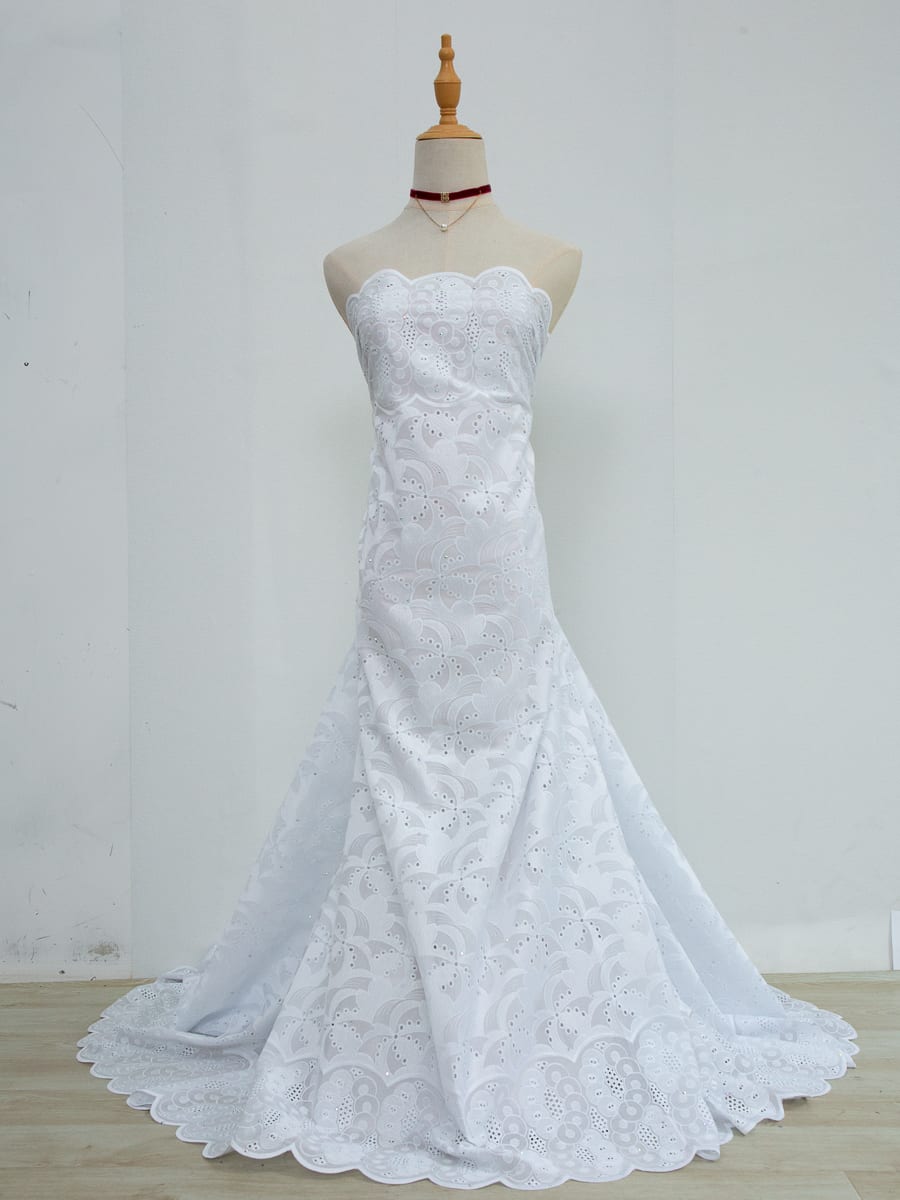 [codex-media-0] White Swiss Voile Lace Fabric with Rhinestones, African Cotton Lace Fabric for Sewing Wedding Party Dresses image 1