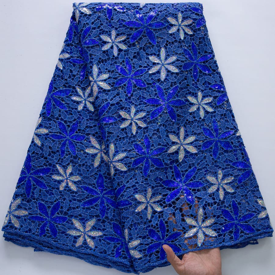 [codex-media-2] African Guipure Cord Lace Fabric with Sequins, Nigerian Water Soluble Lace Fabric for Sewing Wedding Party Dresses image 3
