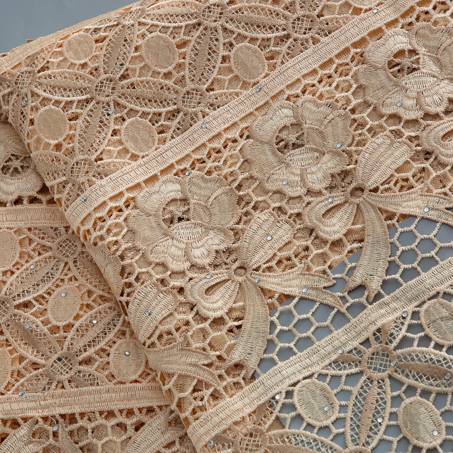 [codex-media-2] Golden Guipure Cord Lace Fabric with Rhinestones | 5 Yards/pc Nigerian Water Soluble Lace Fabric image 3