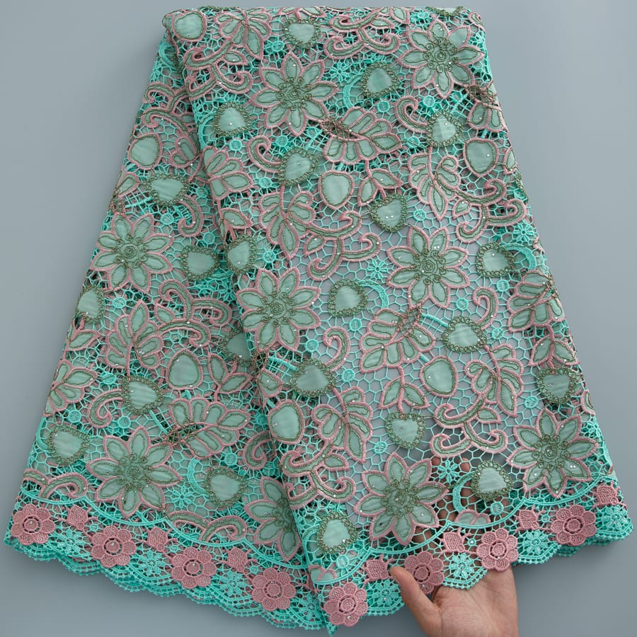 [codex-media-12] Guipure Cord Lace Fabric with Rhinestones | 5 Yards/pc Nigerian Water Soluble Lace Fabric image 13