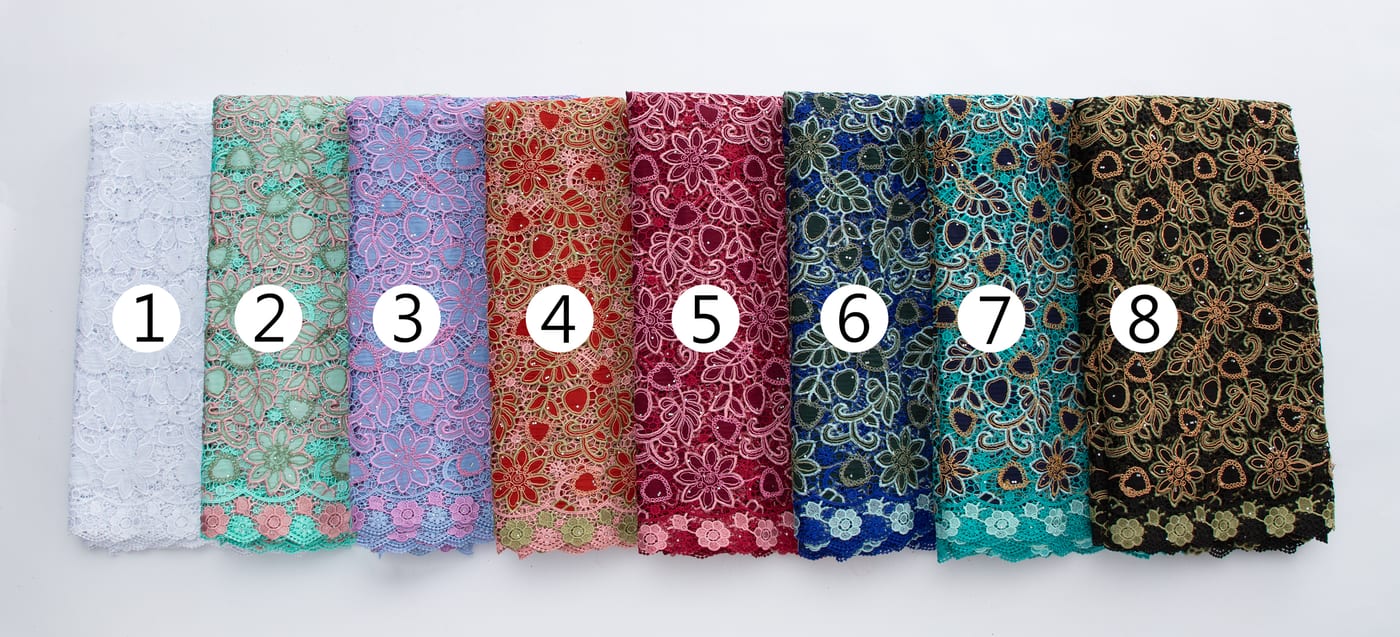 [codex-media-17] Guipure Cord Lace Fabric with Rhinestones | 5 Yards/pc Nigerian Water Soluble Lace Fabric image 18