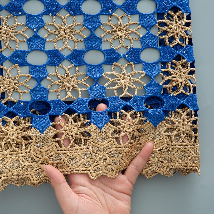 African Guipure Cord Lace Fabric with Rhinestones image 18