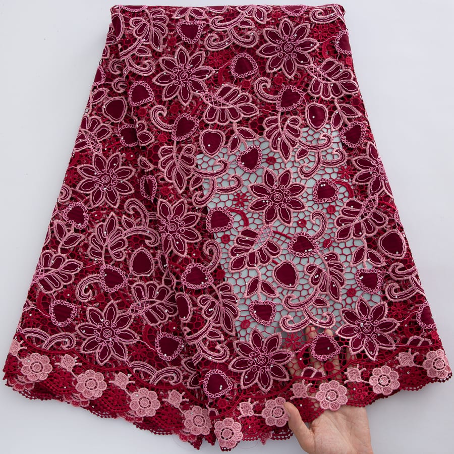 [codex-media-6] Guipure Cord Lace Fabric with Rhinestones | 5 Yards/pc Nigerian Water Soluble Lace Fabric image 7