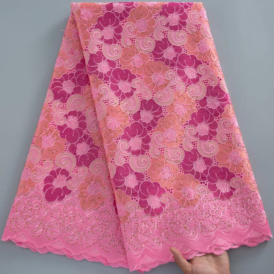 [codex-media-4] 5 Yards/pc Swiss Voile Lace Fabric with Rhinestones, African Cotton Lace Fabric for Sewing Women Wedding Party Dresses image 5