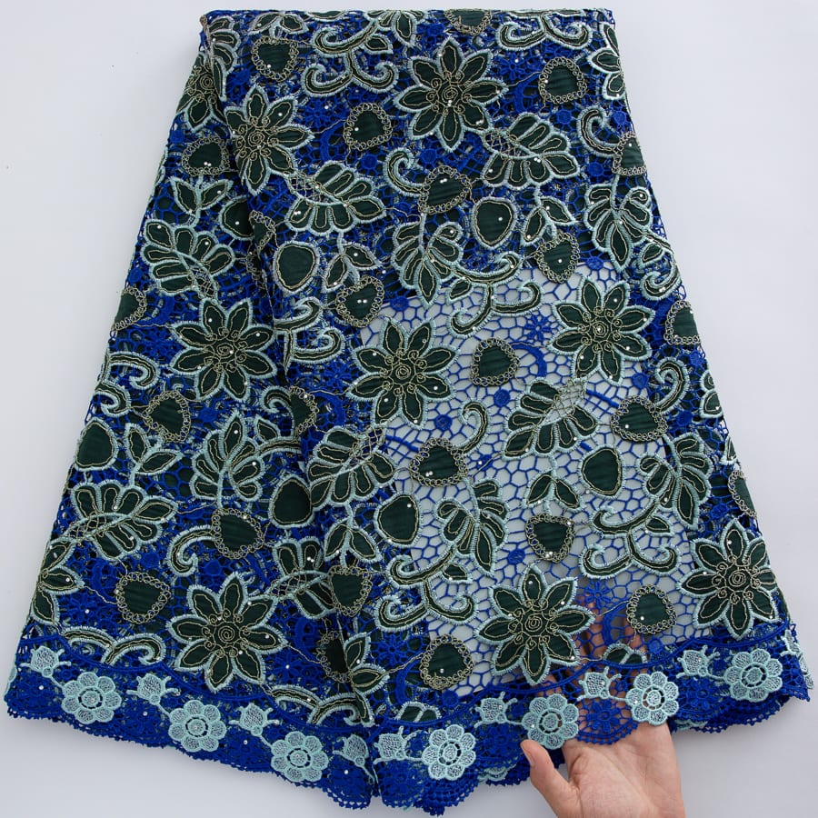 [codex-media-4] Guipure Cord Lace Fabric with Rhinestones | 5 Yards/pc Nigerian Water Soluble Lace Fabric image 5