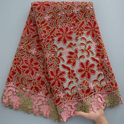 [codex-media-7] Afarican Guipure Cord Lace Fabric with Rhinestones, Nigerian Water Soluble Lace Fabric for Sewing Party Dresses image 8