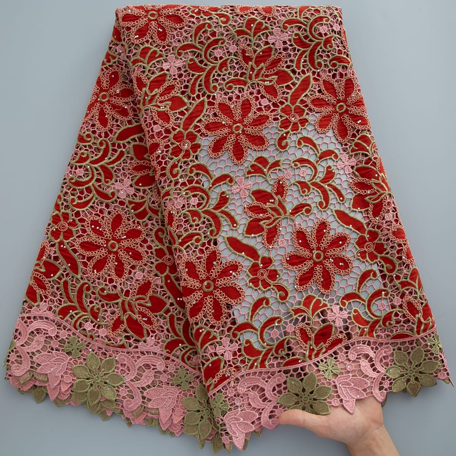 [codex-media-7] Afarican Guipure Cord Lace Fabric with Rhinestones, Nigerian Water Soluble Lace Fabric for Sewing Party Dresses image 8