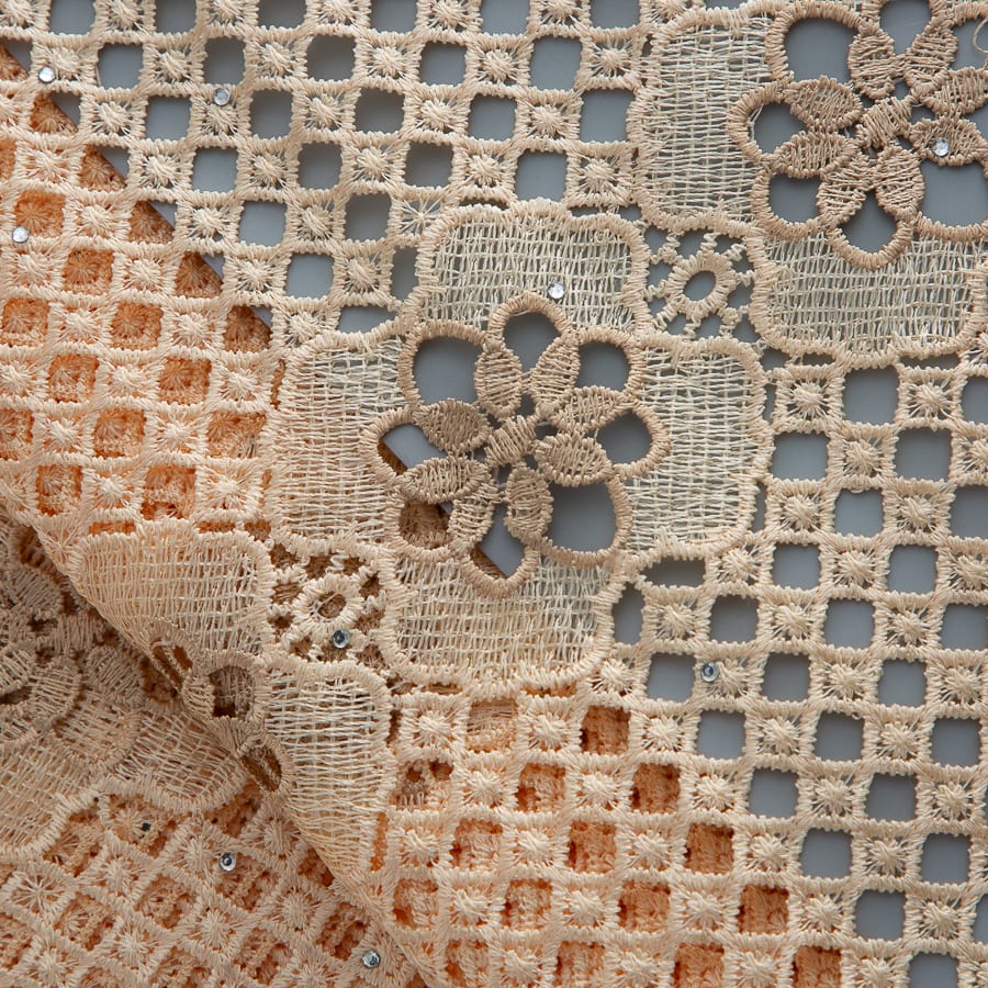 [codex-media-1] Golden Guipure Cord Lace Fabric with Rhinestones | 5 Yards/pc Nigerian Water Soluble Lace Fabric image 2
