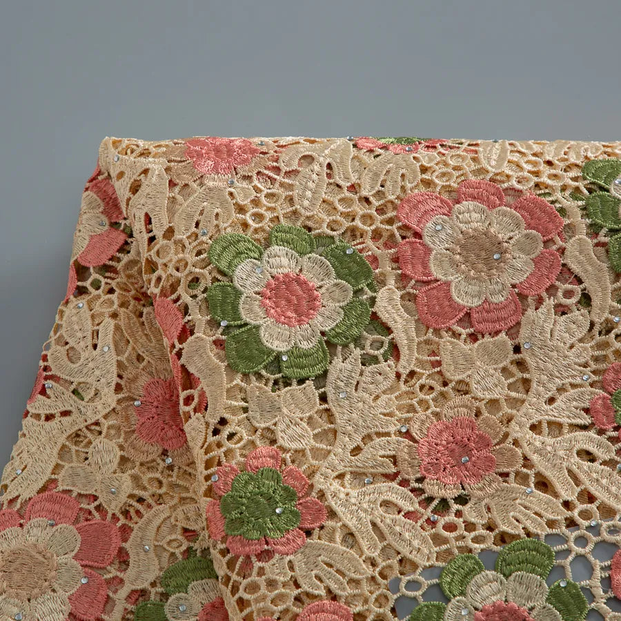 [codex-media-1] Guipure Cord Lace Fabric with Rhinestones | 5 Yards/pc Nigerian Water Soluble Lace Fabric image 2