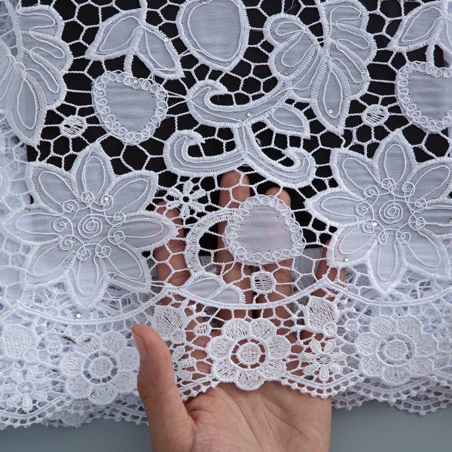 [codex-media-15] Guipure Cord Lace Fabric with Rhinestones | 5 Yards/pc Nigerian Water Soluble Lace Fabric image 16