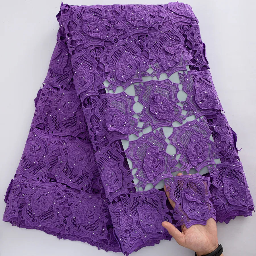 [codex-media-0] Guipure Cord Lace Fabric Purple Floral 4929 image 1