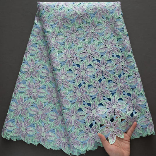 [codex-media-0] African Guipure Cord Lace Fabric with Rhinestones image 1