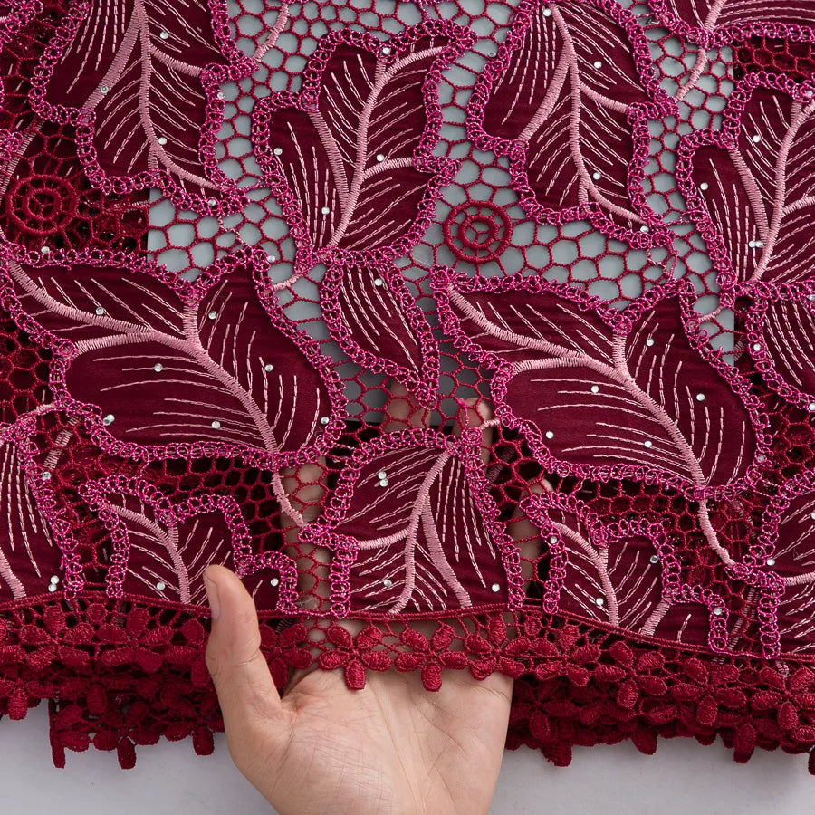 [codex-media-6] Guipure Cord Lace Fabric with Rhinestones | 5 Yards/pc Nigerian Water Soluble Lace Fabric image 7