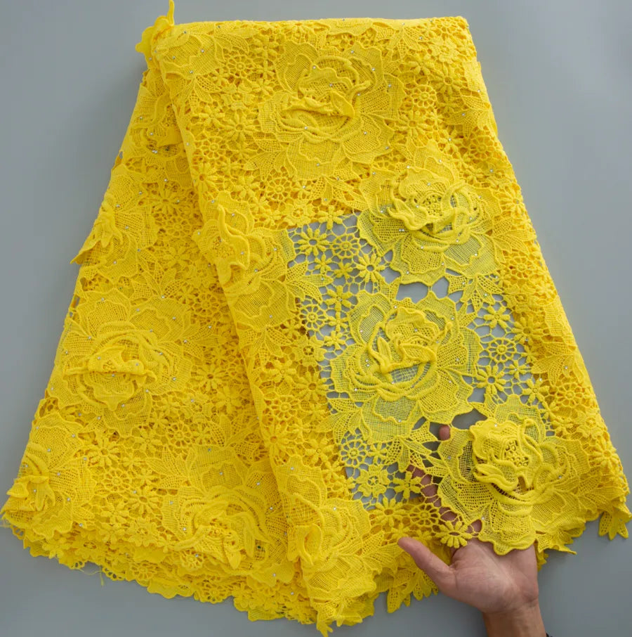 [codex-media-0] Pure Yellow Guipure Cord Lace Fabric 5 Yards | 4942 image 1