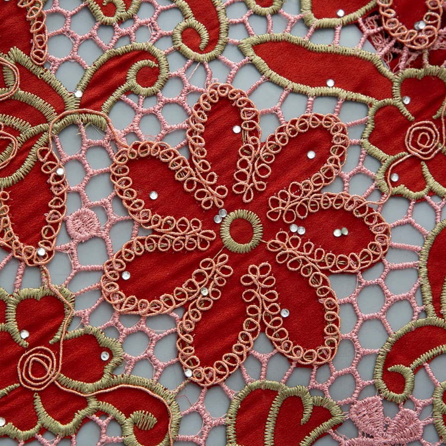 [codex-media-8] Afarican Guipure Cord Lace Fabric with Rhinestones, Nigerian Water Soluble Lace Fabric for Sewing Party Dresses image 9