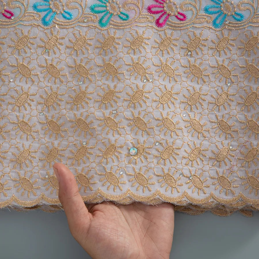[codex-media-1] Swiss Voile Lace Fabric with Rhinestones | 5 Yards/pc African Cotton Lace Fabric image 2