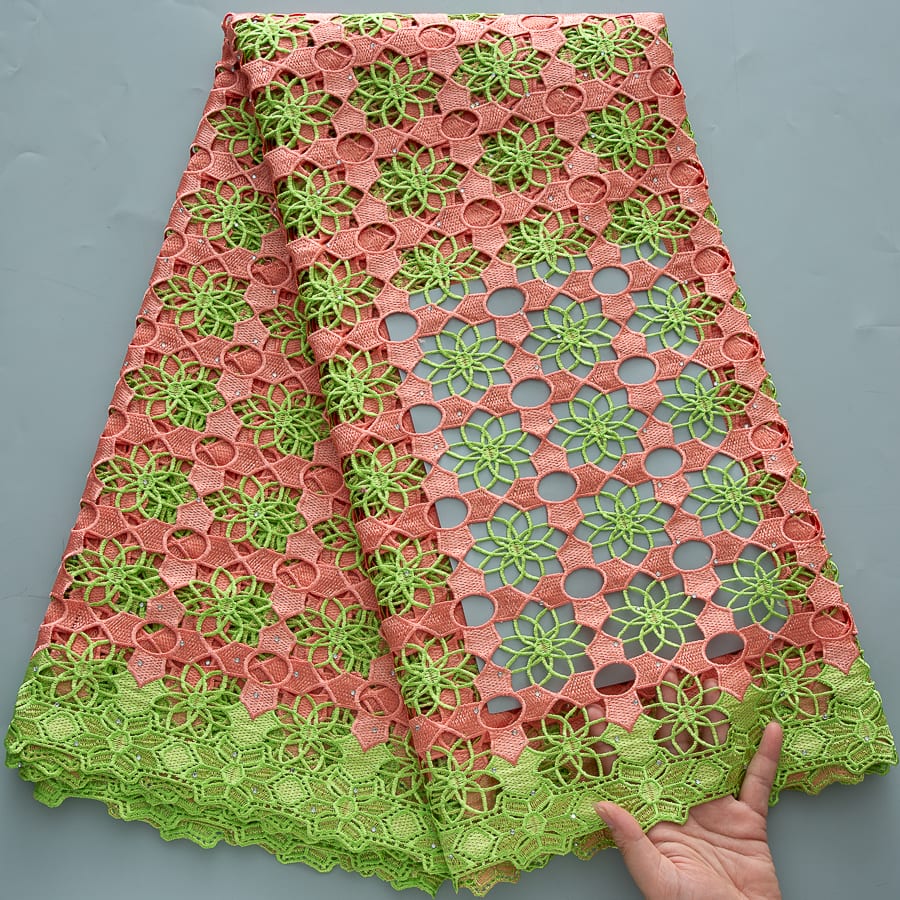 African Guipure Cord Lace Fabric with Rhinestones image 7