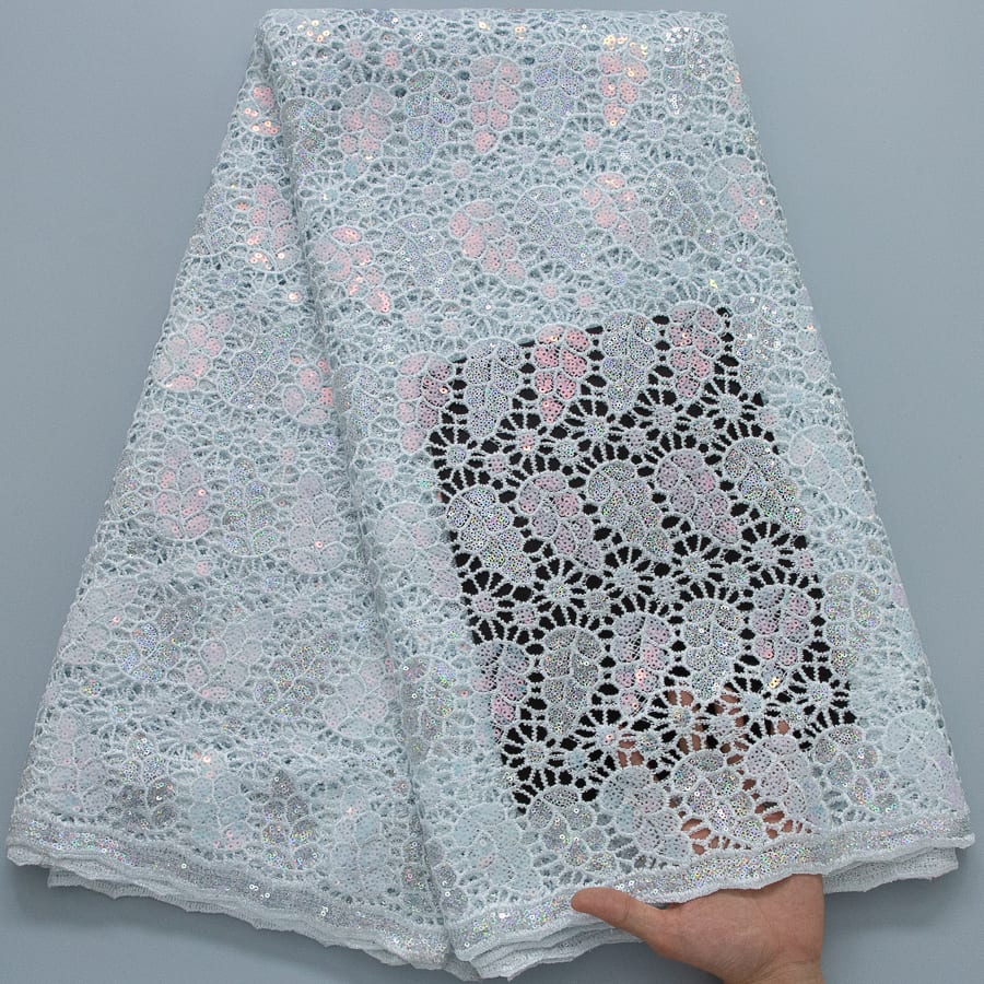 [codex-media-3] Afarican Guipure Cord Lace Fabric with Sequins, Nigerian Water Soluble Lace Fabric for Sewing Party Dresses image 4