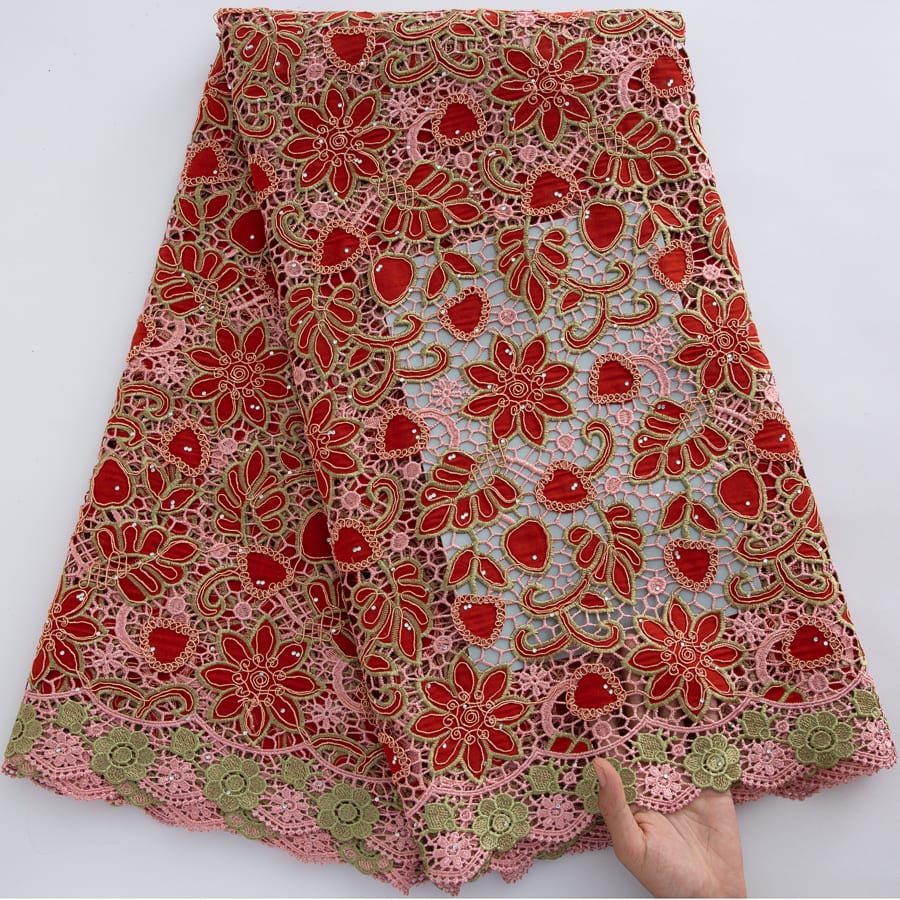 [codex-media-8] Guipure Cord Lace Fabric with Rhinestones | 5 Yards/pc Nigerian Water Soluble Lace Fabric image 9