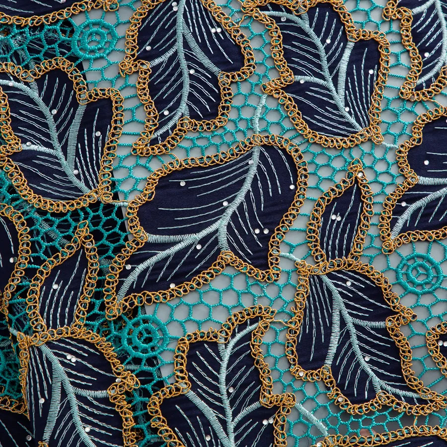 [codex-media-8] Guipure Cord Lace Fabric with Rhinestones | 5 Yards/pc Nigerian Water Soluble Lace Fabric image 9