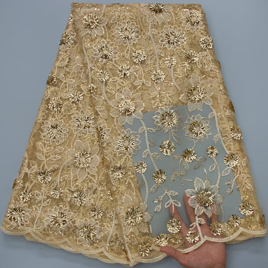 [codex-media-2] French Mesh Lace Fabric, African Net Lace Fabric with Sequins for Sewing Wedding/Party/Prom Dresses image 3