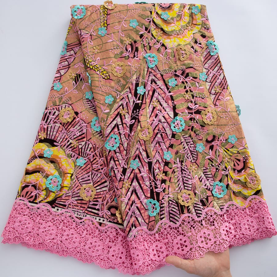 [codex-media-1] African Wax Lace Fabric, Nigerian Embroidery Lace Fabric for Sewing  Women Wedding/Party/Prom Dresses image 2