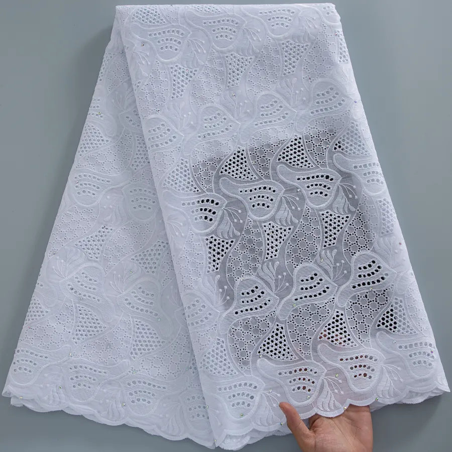 [codex-media-14] White Swiss Voile Lace Fabric Rhinestones 5 Yards | 4934 image 15
