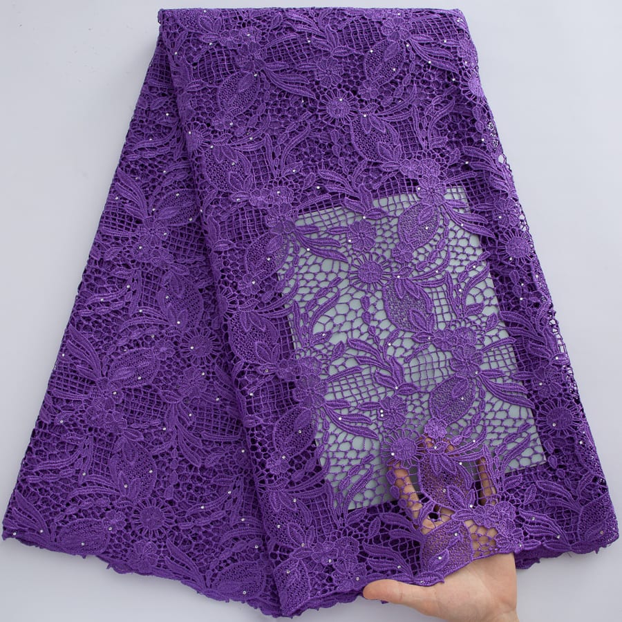 [codex-media-7] Pure African Guipure Cord Lace Fabric with Rhinestones, Nigerian Water Soluble Lace Fabric for Sewing Wedding Party Dresses image 8