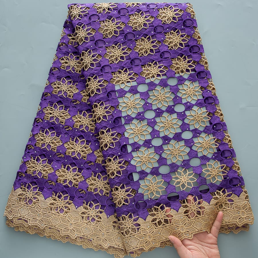 African Guipure Cord Lace Fabric with Rhinestones image 15