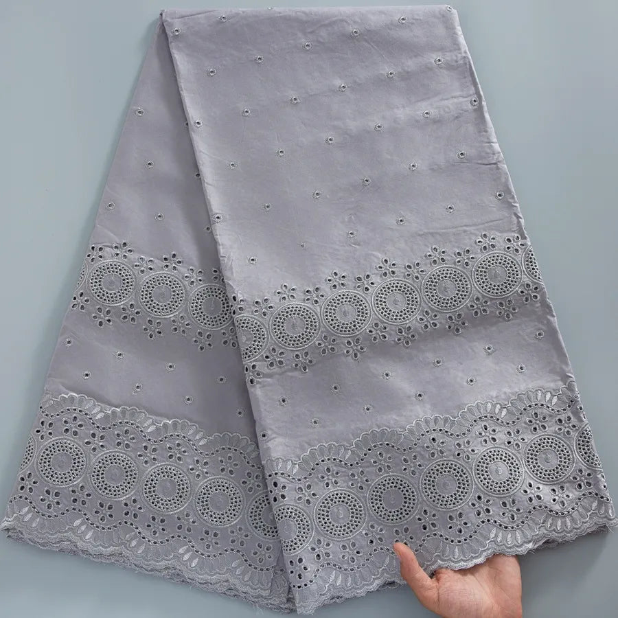 [codex-media-17] Navy Blue Embroidered Eyelet (Circular & Floral Cutout Motifs) Swiss Voile Lace Fabric 5 Yards | 4930 image 18