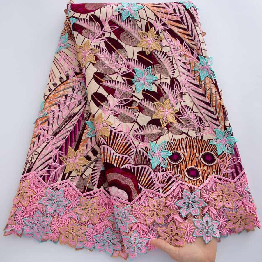 [codex-media-5] African Wax Lace Fabric, Nigerian Embroidery Lace Fabric for Sewing  Women Wedding/Party/Prom Dresses image 6